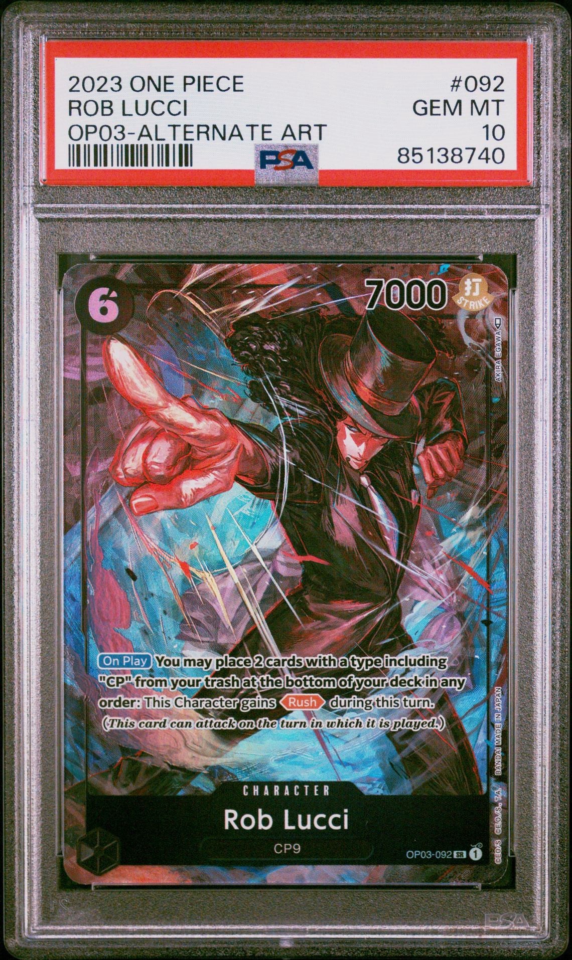 2023 ONE PIECE OP03-PILLARS OF STRENGTH | ALTERNATE ARTROB LUCCI 092 - PSA 10