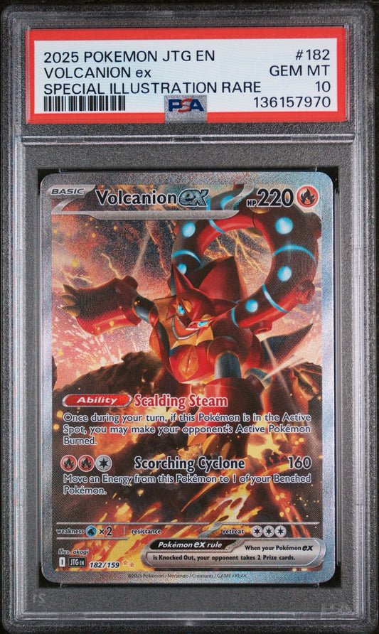 2025 POKEMON JTG EN-JOURNEY TOGETHER | SPECIAL ILLUSTRATION RAREVOLCANION EX 182 - PSA 10