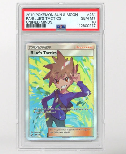 Blue’s Tactics Full Art PSA 10 – 2019 Pokémon Unified Minds | Gem Mint Trainer Card