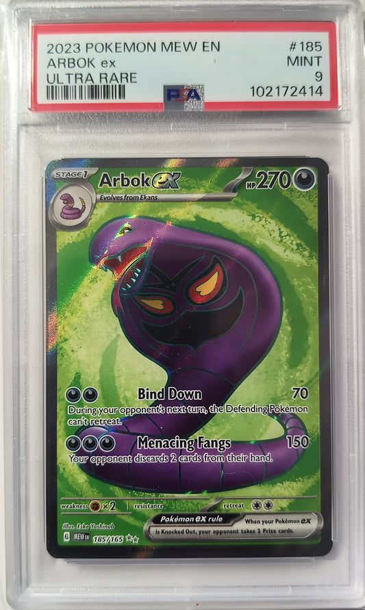 Arbok ex Ultra Rare 185/165 PSA 9 Mint – 2023 Pokémon Mew EN Holo