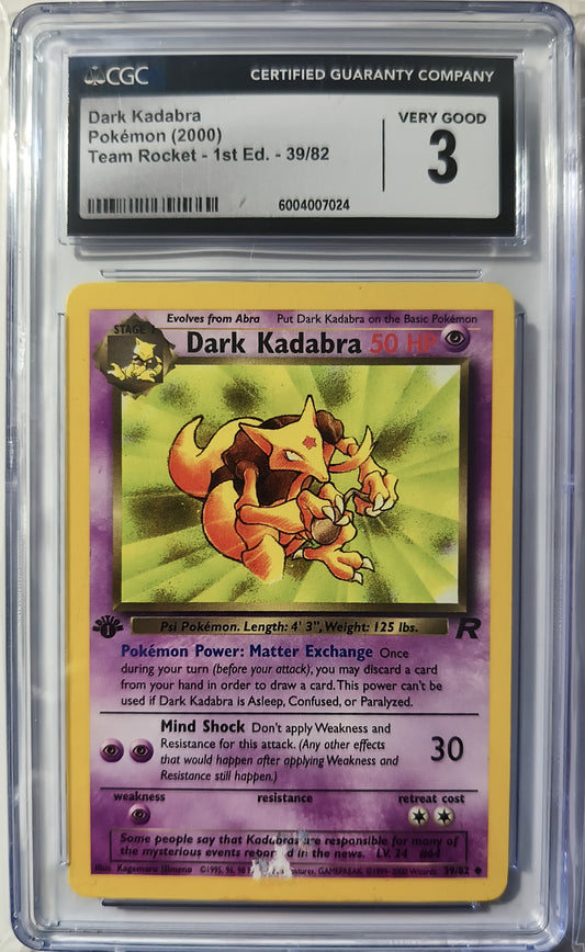 Dark Kadabra 1st Edition - Team Rocket Pokémon Card (2000) CGC 3 - Vintage Holo 39/82